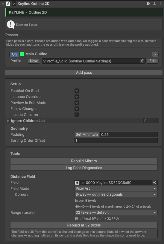 The Keyline Outline 2D inspector