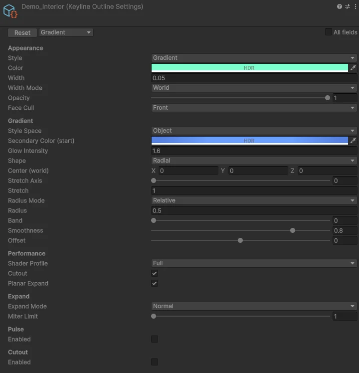 The profile inspector on the Gradient style